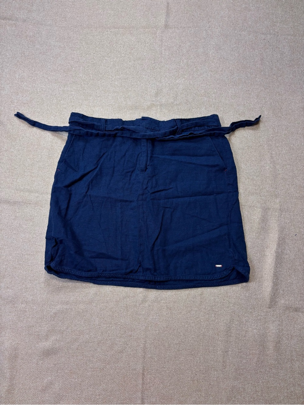 Tommy Hilfiger Womens Linen Blend Skirt Sz M Navy Denim Tie Belt Pockets